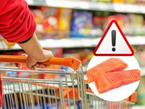 Carrello supermercato tranci salmone simbolo attenzione