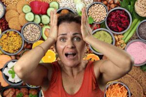 Donna nel panico e verdure
